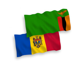 Flags of Republic of Zambia and Moldova on a white background