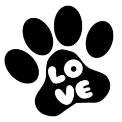 Animal love symbol paw print with heart, isolated vector. Love with pet footprint. Funny vector. Good for posters, textiles, gifts, t shirts.