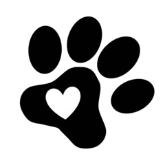 Animal love symbol paw print with heart, isolated vector. Love with pet footprint. Funny vector. Good for posters, textiles, gifts, t shirts.