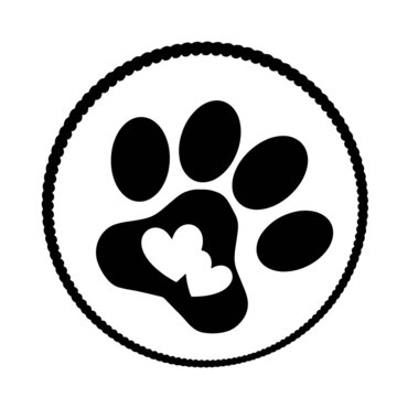 Animal love symbol paw print with heart, isolated vector. Love with pet footprint. Funny vector. Good for posters, textiles, gifts, t shirts.