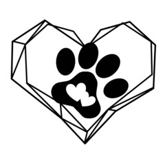 Animal love symbol paw print with heart, isolated vector. Love with pet footprint. Funny vector. Good for posters, textiles, gifts, t shirts.