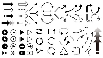 モノクロの矢印のアイコンセット　ベクター素材　イラスト素材