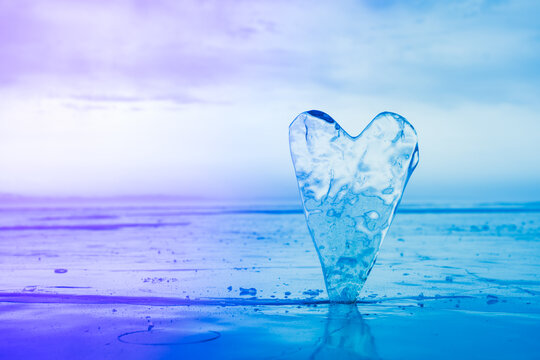 The ice shape heart for decorative design. Valentines day concept. Place for text.