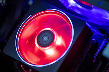 Processor fan inside computer with LED lights