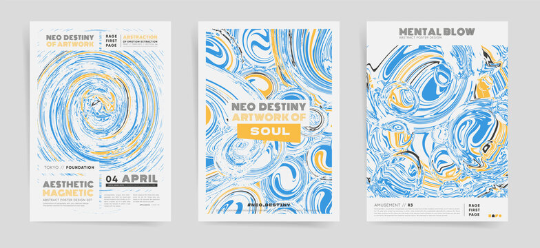 Summer Abstract template design with typography for poster, flyer, brochure, placard, presentation or cover. Vector blue and yellow ink and rounded shape background set.