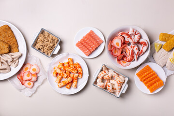 Vegan Plant based fish and seafood, food reducing carbon footprint