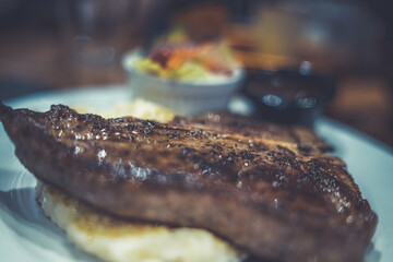 Steak meal at pub eatery