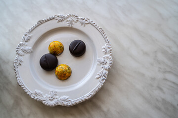 Fine chocolates on cafe table