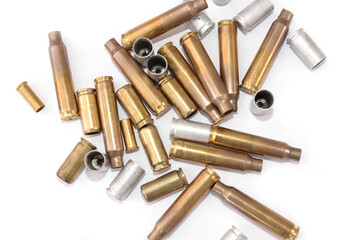 empty cartridge cases for shooting on a white