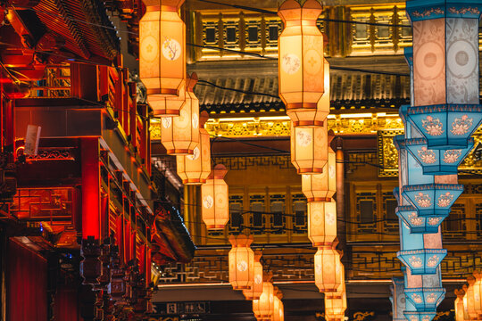 The colorful and traditional Chinese lanterns at Yuyuan, Shanghai, China.