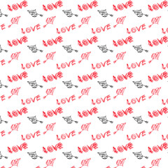 Pattern for Valentine's day with inscriptions about love and hearts.