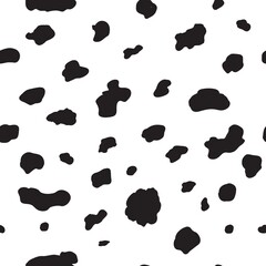 Dalmatian seamless pattern animal print . Black chaotic spots isolated on white. - 486203335