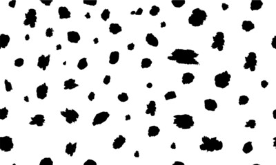Dalmatian seamless pattern animal print . Black chaotic spots isolated on white. - 486203920