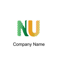 Letter NU logotype with colorful circle, with striped composition letter, sets of business card for company identity, creative industry, web. - Vector