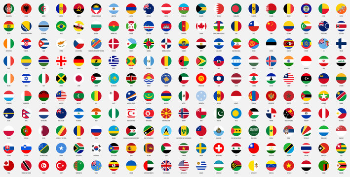 Circle national flags of World countries