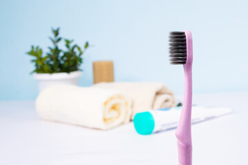 toothbrush on the background. Banner with toothbrush