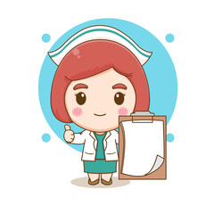 Cute nurse with note chibi cartoon character