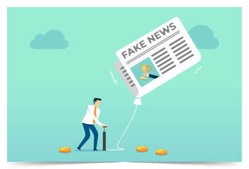 Businessman reading fake news, read newspaper and watching news, propaganda newscast, hot online information