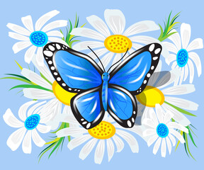 Butterfly blue monarch insect white flowers logo vector image