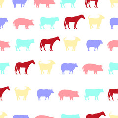 Colorful farm animal cow, pig, goat, horse, sheep pattern