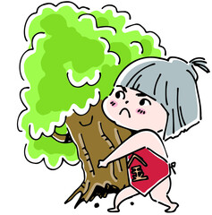 大きな木を根こそぎ引き抜く金太郎