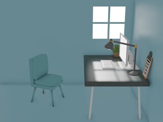 3D Render of Desk Space for Working at Home.