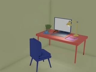 3D Render of Desk Space for Working at Home.