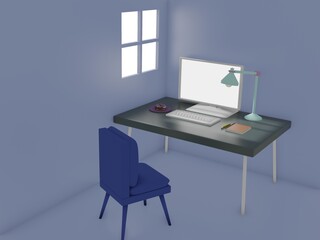 3D Render of Desk Space for Working at Home.