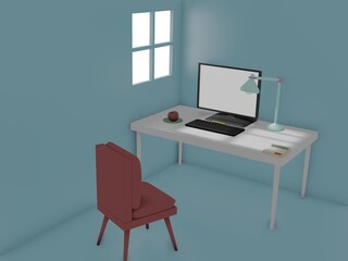 3D Render of Desk Space for Working at Home.