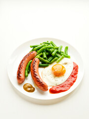 Egg sausages and green beans
