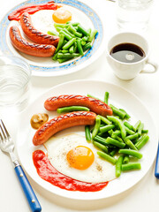 Egg sausages and green beans