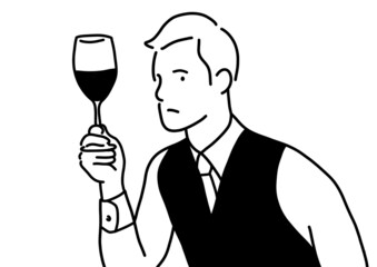ワインを鑑定している男のソムリエ。