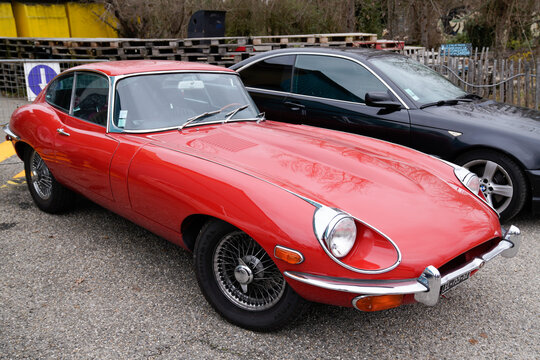 jaguar Type E red coupe sixties 1960 car classic vehicle