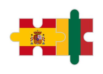 Obraz premium puzzle pieces of spain and lithuania flags. vector illustration isolated on white background