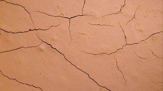 Cracked soil, timelapse. Global climate change and ecology. Drying out of the desert. Evaporation of water from the soil. Global warming and temperature increase on the Earth. Cracks on the surface.