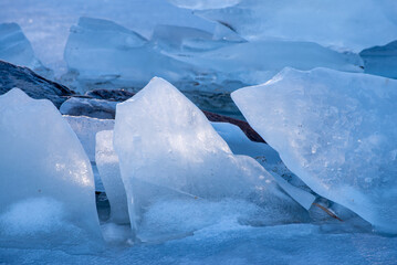 Abstract background of ice structure in a lake landscape. Farnebofjarden national park in north of Sweden.