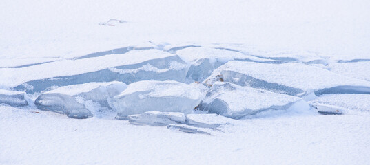 Abstract background of ice structure in a lake landscape. Farnebofjarden national park in north of Sweden.