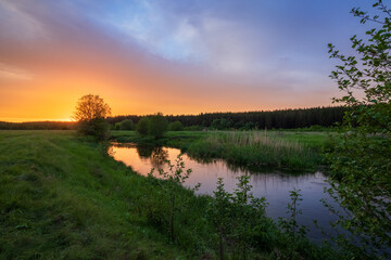 sunset over the river