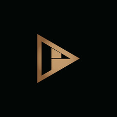 Logo for video. Gold Play Button with letter P. Negative space logotype initial designs for personal and company branding. EPS10
