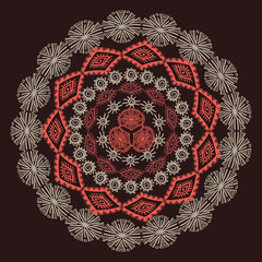 Vector round ornament in ethnic style. Geometric mandala with tribal bohemian motives - 486209703