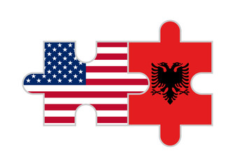 puzzle pieces of usa and albania flags. vector illustration isolated on white background