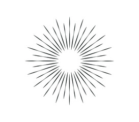 Sunburst icon. Vintage sun burst line. Explosion, firework, sparks, star light, rays sunset. Elements for logo, tag, emblem, banner. Vector illustration image. Isolated on white background.