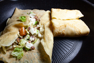 food restaurant fast food pancakes pancakes salad in a frying pan