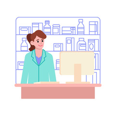 Pharmacist woman at pharmacy counter vector illustration
