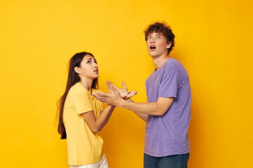 teenagers Friendship posing fun studio isolated background unaltered