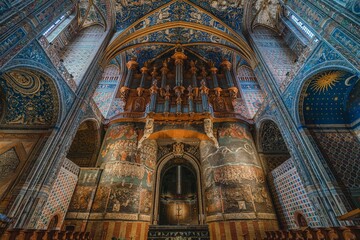 Fototapeta na wymiar Indoors view and the ceiling of the Cathedral of Albi, France