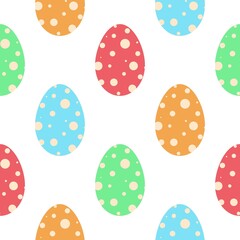 Fototapeta na wymiar Easter seamless pattern with colorful eggs. Background with painted multicolored eggs symbol of Easter. Spring symbolic template for packaging, fabric, paper and design vector illustration
