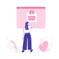 Online sign up, flat female character in vector