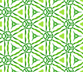 Green geometric foliage seamless pattern. Hand dra