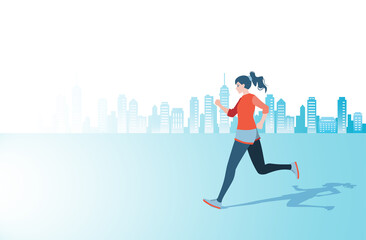 都市の中を走る女性　人物　ベクターイラスト